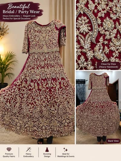 Luxury Bridal & Party Wear Dresses | Heavy Embroidery | Maroon & Blue