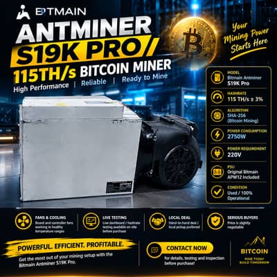 Bitmain Antminer S19K Pro 115TH/s Bitcoin Miner | Original PSU