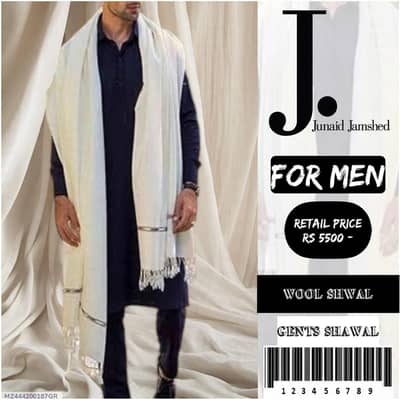 J. Junaid Jamshed Men White Wool Shawl - Wedding Wear