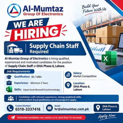 Supply Chain Staff Required – Al-Mumtaz Group of Electronics, Lahore
