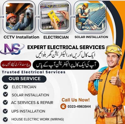 Electrician, Solar installation, AC service, UPS installation, Wiring