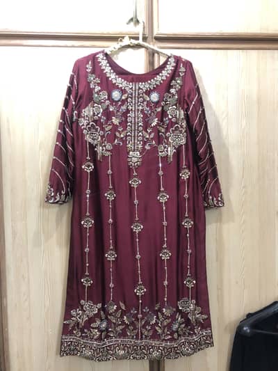NEW MAROON DRESS WITH KAAM ALL OVER