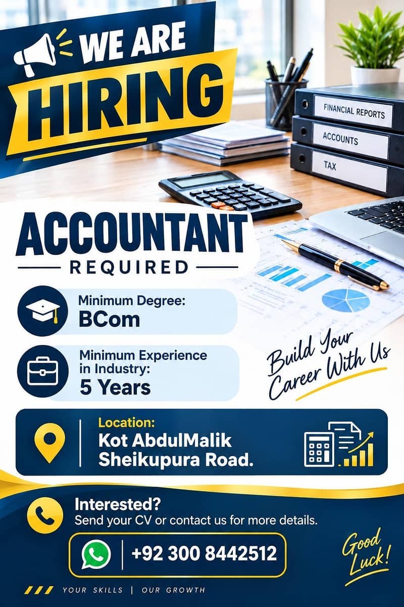 Accountant required kot abdul malik sheikhupura road lahore ...