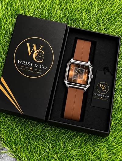 Wrist and co. imported square Dial Watches-Brown leather-Box pack gift