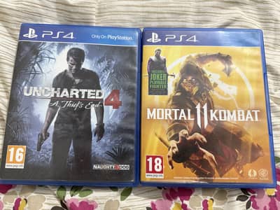 Uncharted 4 and Mortal kombat 11 PS4