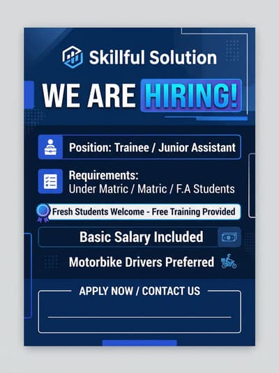 Trainee / Junior Assistant (Fresh Students Welcome) only for Male
