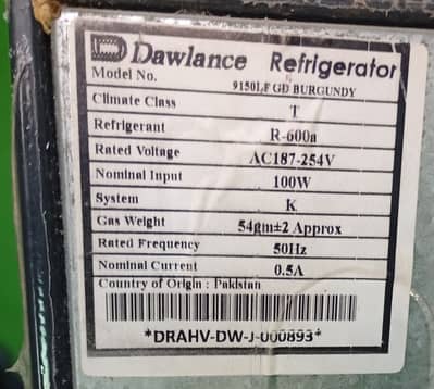 Dawlance 9150 LF GD 9 CFT Glass Door Fridge – 3 Years Used