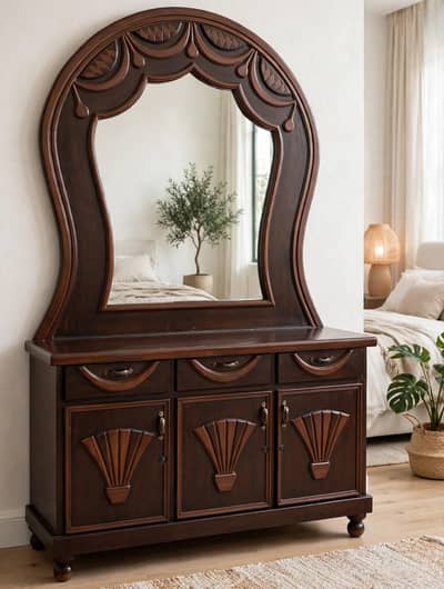 Wooden Dressing Table with Big Mirror - 3 Drawer 3 Cabinet - Sheesham