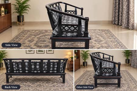 Used Wooden Sofa Set  – Black Color with Cushions