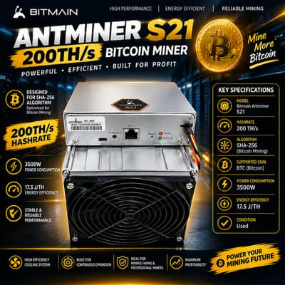 Bitmain Antminer S21 200TH/s Bitcoin Miner | 3500W SHA-256 ASIC