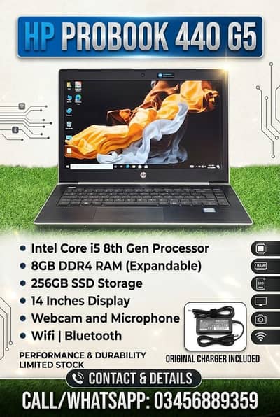 hp probook 440 g5 core i5 8th gen 8gb/256gb ssd laptop