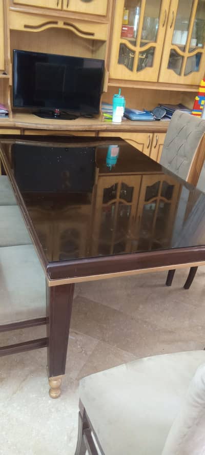 8 SEATER DINING TABLE SET | WOODEN TABLE WITH BLACK GLASS |