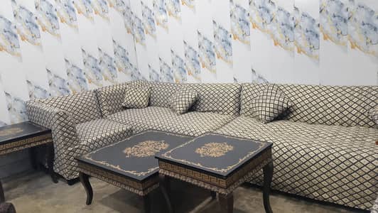 Luxury L-Shape Sofa Set with Designer Tables for Sale in Lahore