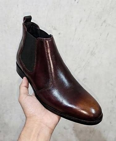 Brand New Handmade Genuine Leather Chelsea Boots – Dark Brown/Burgundy
