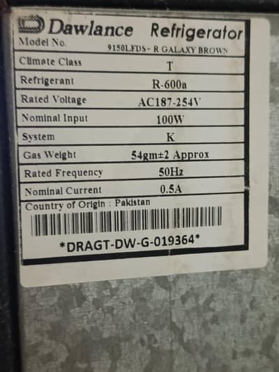 Dawlance Refrigerator 9150 LFDS+ (Galaxy Brown) - Excellent Condition