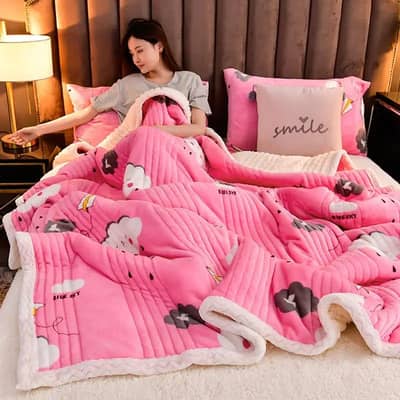 New Pink Three-Layer Lamb Fleece Blanket for Home