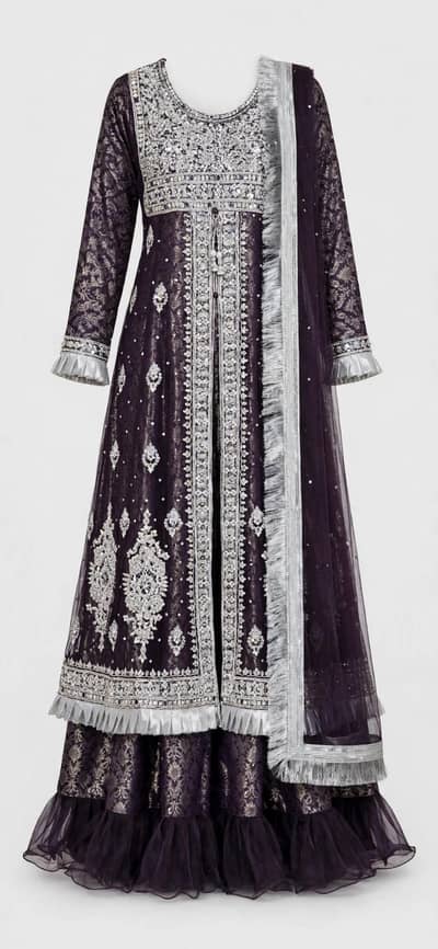 Purple Silver Bridal Maxi Lehenga Like New Medium