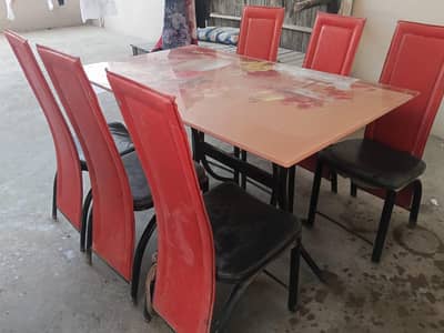 6 seater iron dinning table with chairs