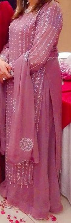 Onion Pink Heavy Silver Work Chiffon Formal - Long Shirt with Gharara