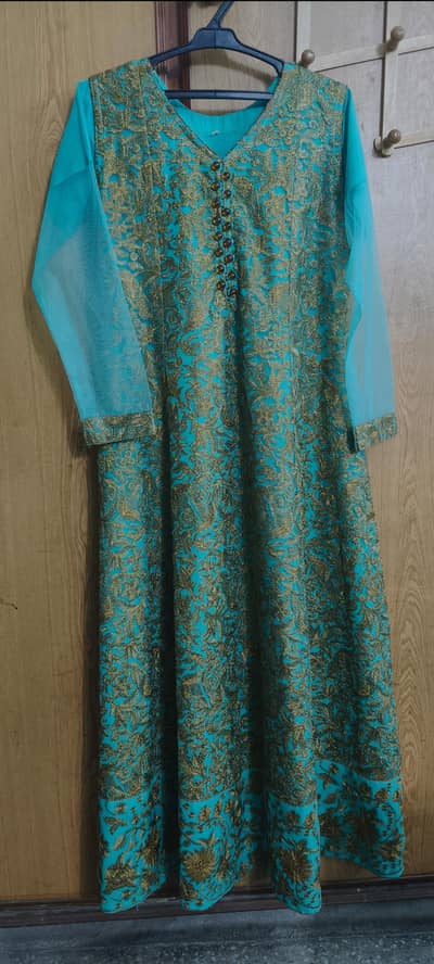 ELEGANT TURQUOISE & GOLD PARTY WEAR DRESS