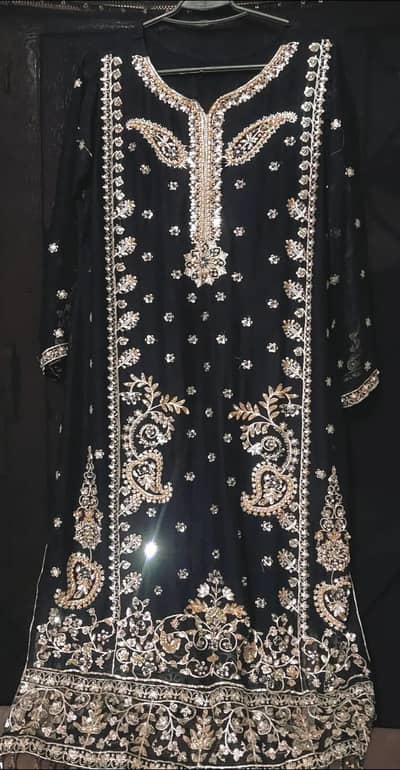Chiffon Embrioded hand made crystel work suit with chiffon duppta