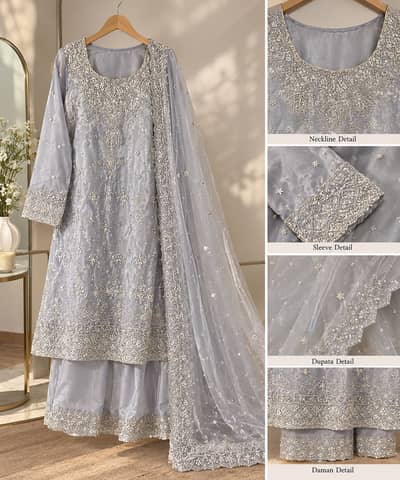 Silver Grey Wedding Dress with heavy Embroidery