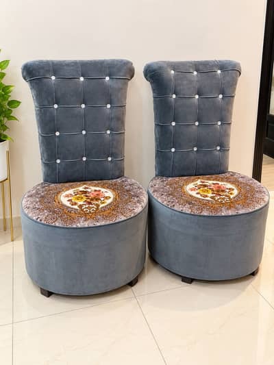 Pair of Grey Velvet Tufted Accent sofa – Floral Design