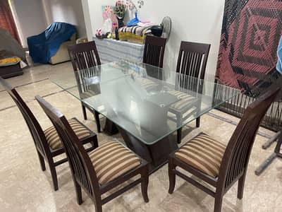 6 Chairs Dining Table (Glass Top)