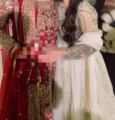 Elegant White & Green Embroidered Maxi Dress With Dupatta -