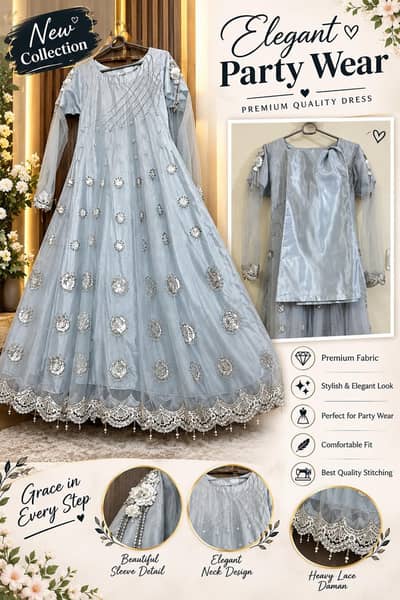 Elegant Silver Grey Party Wear