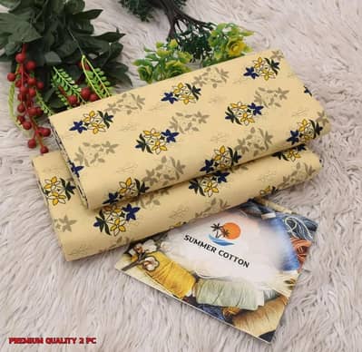women unstitched prient suit yellow polo cotten 2pcs