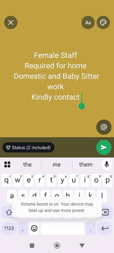 Female Staff need for home