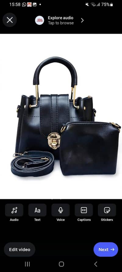 Black Handbag Set 2 Pcs For Girls - Free home delivery