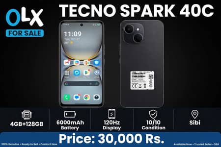 techno spark40C  4+4 128 6000mAh 120Hz PTA Approved 10/10-Sibi