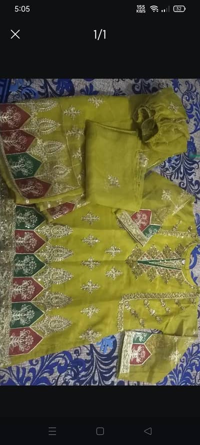 Mehndi Green Organza 3pc Fancy Dress Medium Size - Once Used