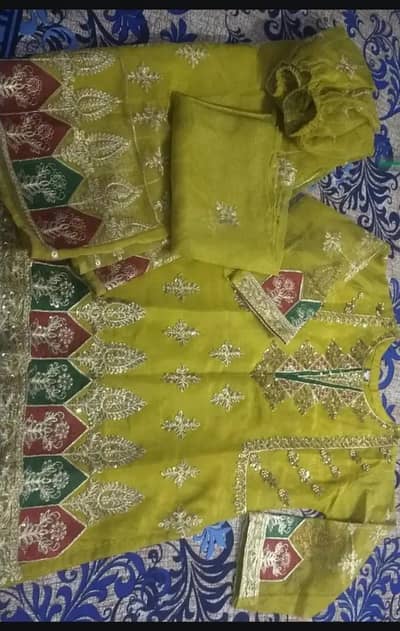 Mehndi Green Organza 3pc Fancy Dress Medium Size - Once Used