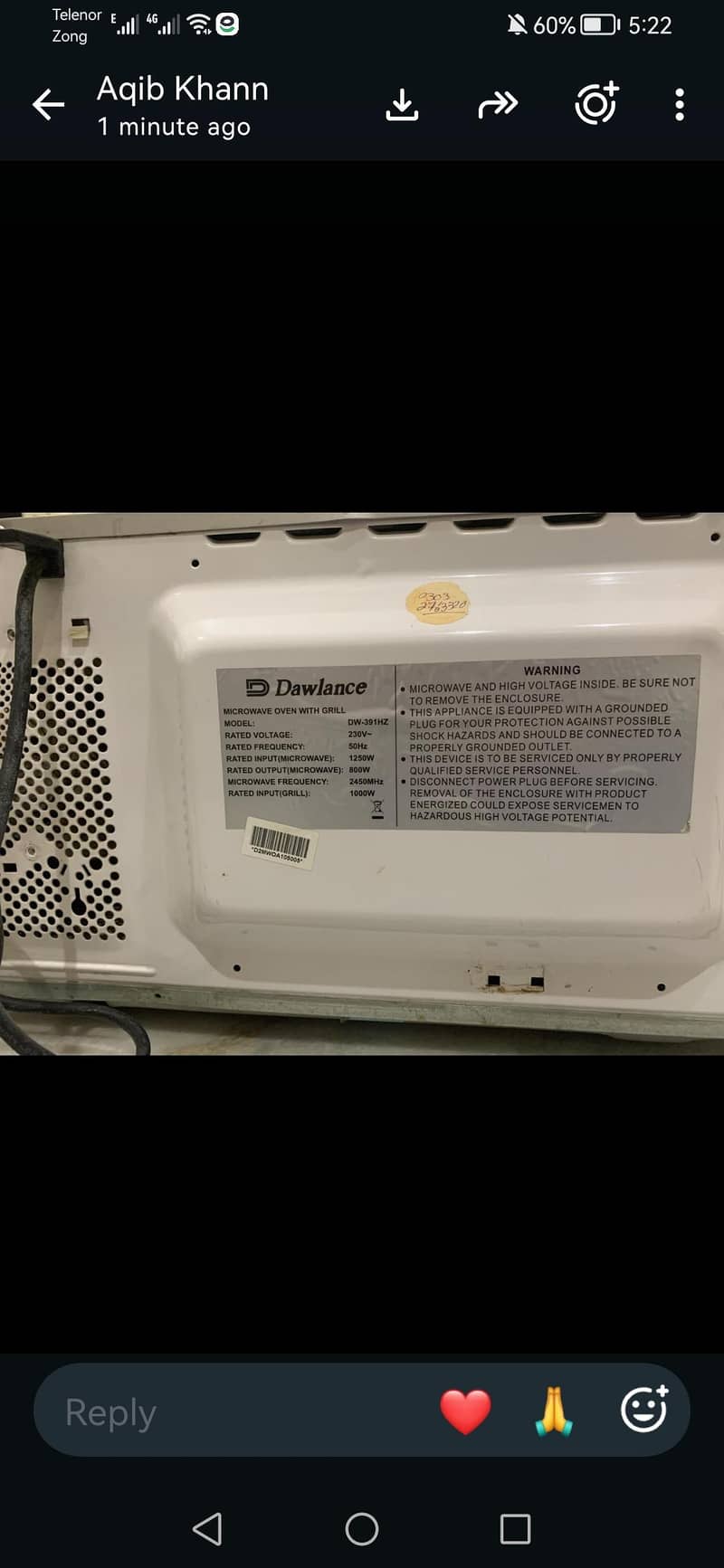 dawlance original ovan working condition 3