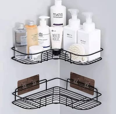 Tier Black Metal Bathroom Corner Shelf – Self Adhesive Wall Rack