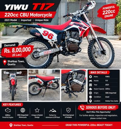 YIWU T17 220cc CBU Motorcycle 2021 Model for Sale