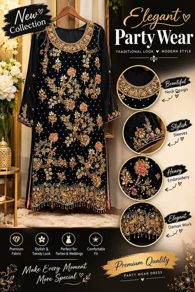 Black Heavy Embroidered Party Wear Dress