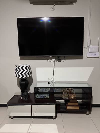 L-Shaped TV Console with Mirror Drawers & Glass Shelves