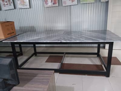 Large Marble Top Laboratory Table with Angle Iron Frame