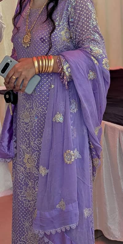 Pure Chiffon Embroidered & Sequin Dress – Lilac Colour