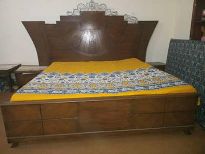 Queen Size Bed + Side Table + Dressing Almari