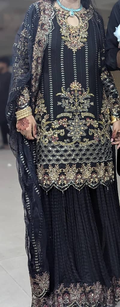 Shah Jahan Brand Black Embroidered Chiffon Dress