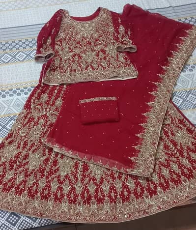 Red Bridal Lehenga Choli - Heavy Embroidered - Worn Once - Size Medium