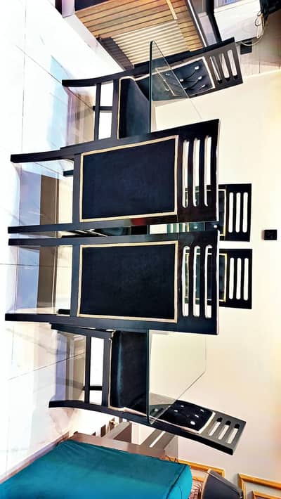 Black Glass Top Dining Table Set with 6 Chairs