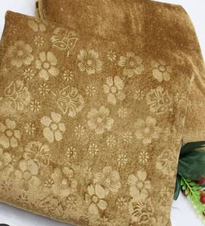 Velvet Floral 2PC Suit Beige — Winter Collection (Unstitched)