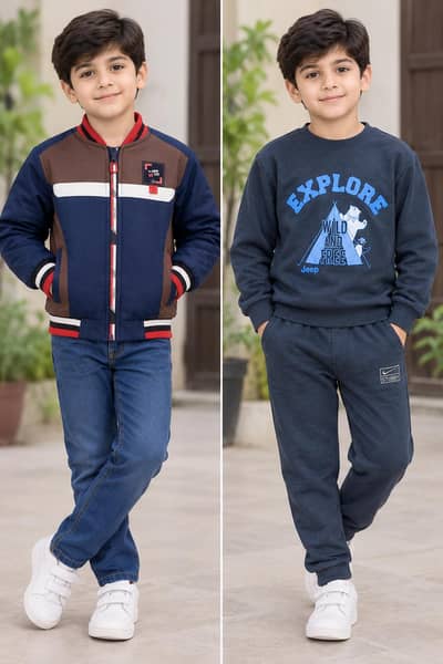 Branded kids track suits and leather jacket 6to10 years kids