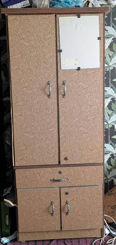 Wooden Wardrobe / Almari for Sale with Mirror & Drawers